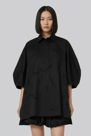 Black Embroidered Oversized Shirt