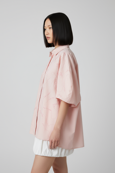 Rose Pink Embroidered Oversized Shirt