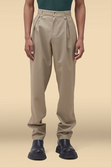 Premium Pleated Tapered Trousers in Sage Wood