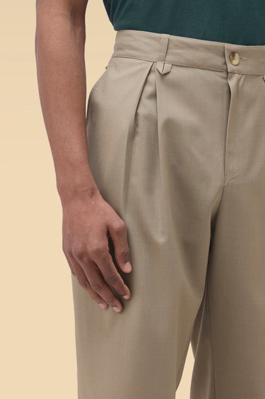 Premium Pleated Tapered Trousers in Sage Wood