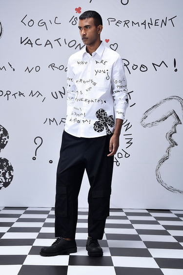 Poplin Scribble Regular Fit Shirt- White