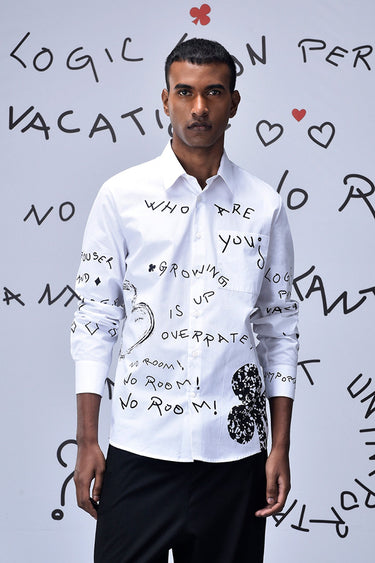 Poplin Scribble Regular Fit Shirt- White