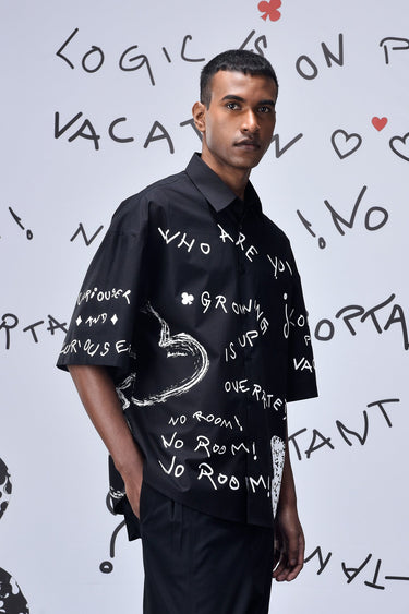 Scribble Oversized Shirt- Black