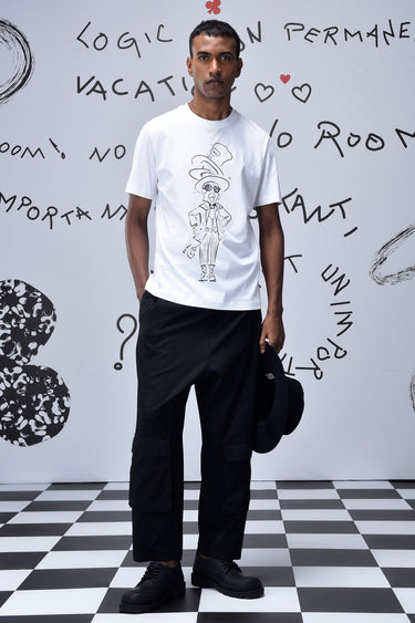White cotton graphic t-shirt for men with sketch print by Genes Lecoanet Hemant UAE