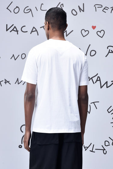 White graphic t-shirt men UAE with line art print, premium cotton fabric