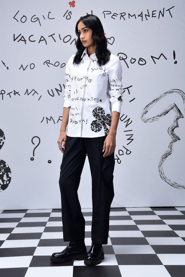 Women Scribble Text Semi Fit Shirt