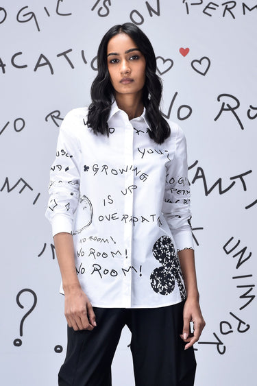 Women Scribble Text Semi Fit Shirt