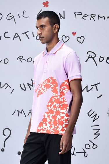 Smoothie Pink Cotton Piqué Polo with Bunny Graphic Print