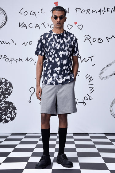 Black cotton heart print t-shirt for men by Genes Lecoanet Hemant UAE