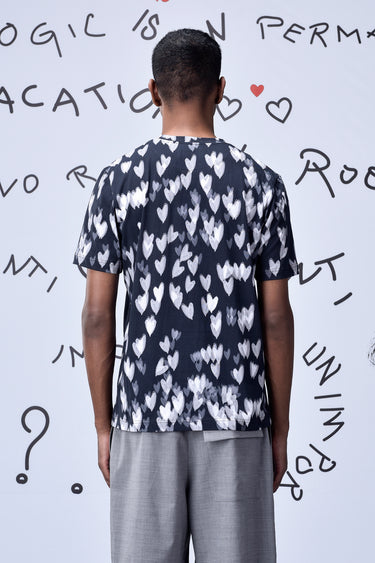 Black cotton t-shirt men UAE with all over heart pattern, premium fashion