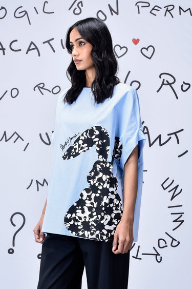 Rabbit Texture Relax Fit Top- Light Blue