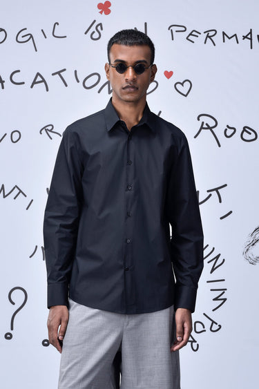 Cotton Poplin Regular Fit Shirt- Black