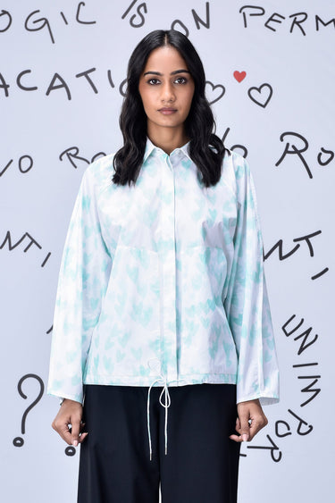 Heart Print Oversized Shirt - Nile Green