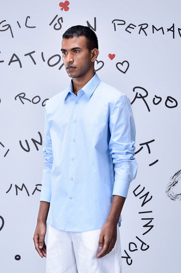 Cotton Poplin Regular Fit Shirt- Light Blue