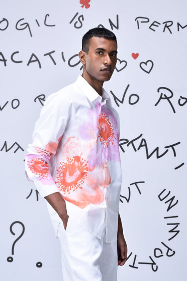 Anemone Flower Regular Fit Shirt- Coral