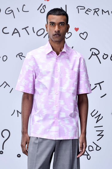Ikat Check Print Regular Fit Shirt - Smoothie Pink