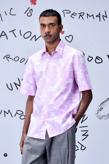 Ikat Check Print Regular Fit Shirt - Smoothie Pink