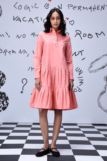 Sequin Placket Relax Fit Dress- Coral Peach
