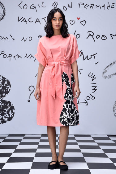 Rabbit Texture Relax Fit Dress- Coral Peach