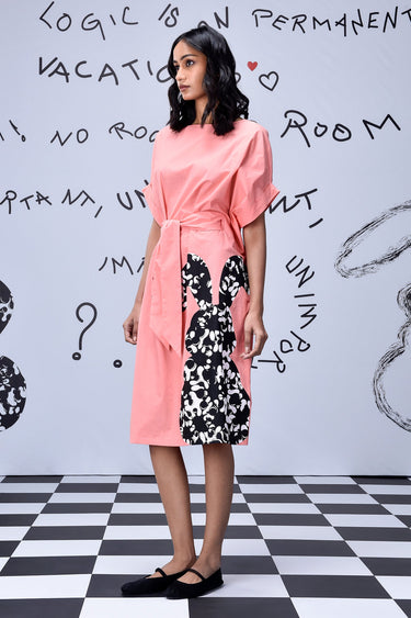 Rabbit Texture Relax Fit Dress- Coral Peach