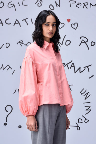 Gather Heart Relax Fit Shirt- Coral Peach