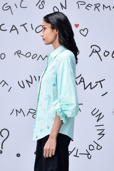 Bead Embroidery Regular Fit Top - Nile Green