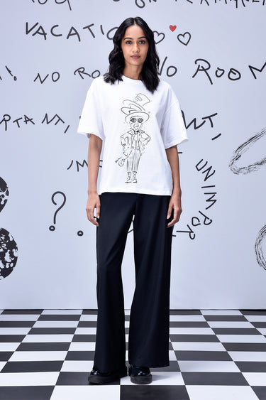 White cotton graphic t-shirt for women by Genes Lecoanet Hemant UAE