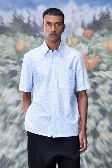 Labyrinth Cotton Regular Fit Shirt- Light Blue