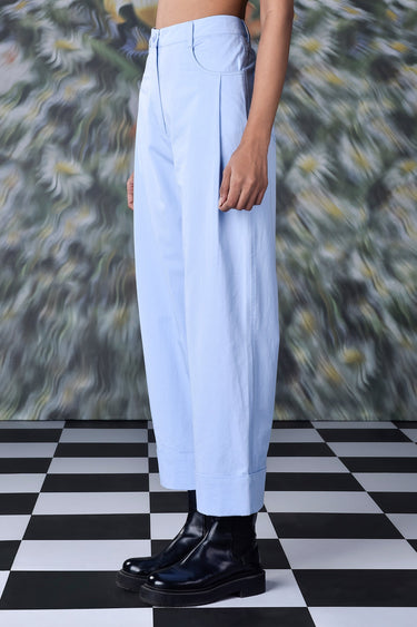 Cotton Twill Relax Fit Trousers- Light Blue