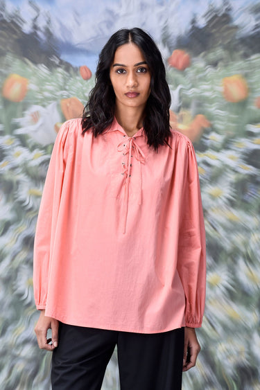 Malmal Lace up Relax Fit Top- Coral Peach