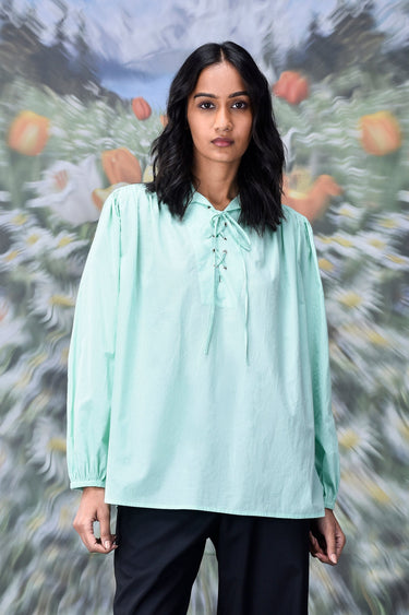 Malmal Lace up Relax Fit Top- Nile Green
