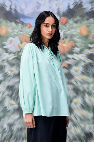 Malmal Lace up Relax Fit Top- Nile Green