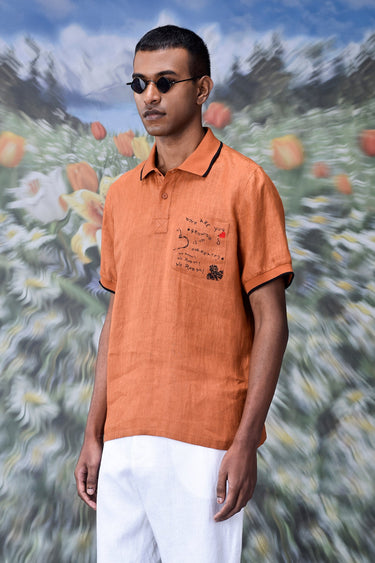 Dark Caramel Linen Polo