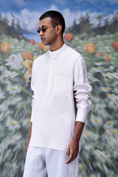 Mandrin Collar Regular Fit Linen Shirt