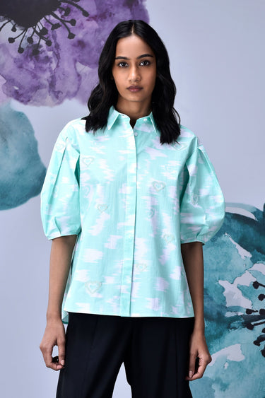 Ikkat Print Regular Fit Top - Lime Green