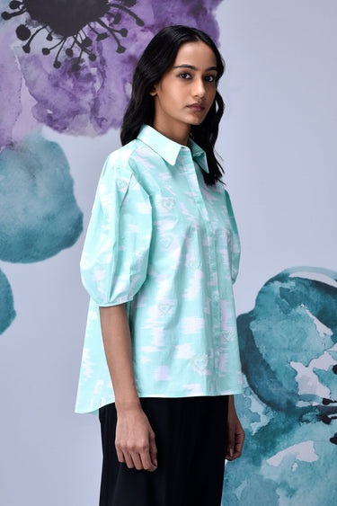Ikkat Print Regular Fit Top - Lime Green