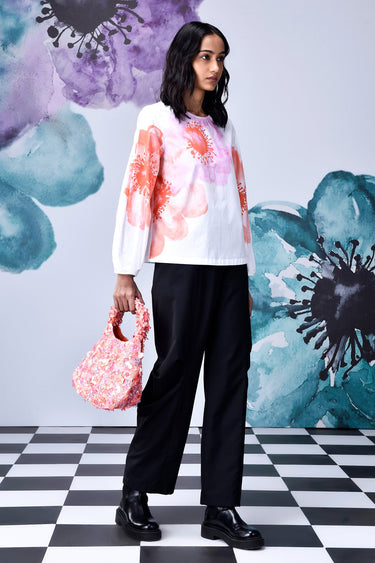 Anemone Flower Regular Fit Top- White Coral
