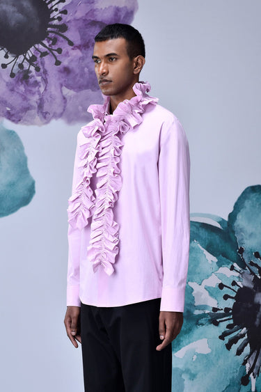 Detachable Ruffle Collar Regular Fit Shirt- Smoothie Pink