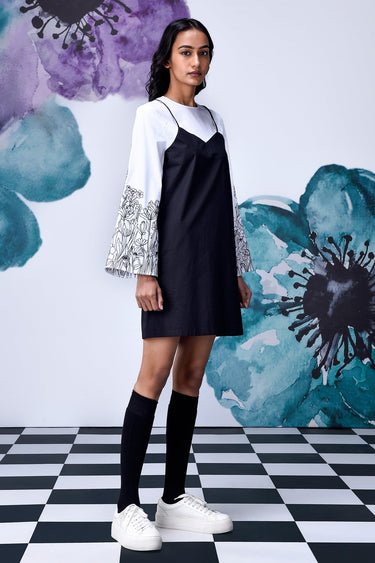 Black White Layered Relax Fit Dress