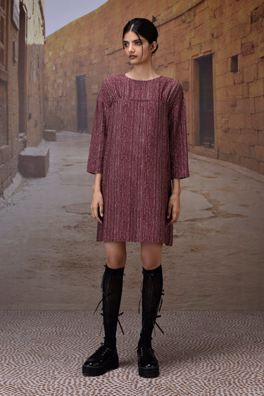 Textured Cherry Lacquer Yoke Dress