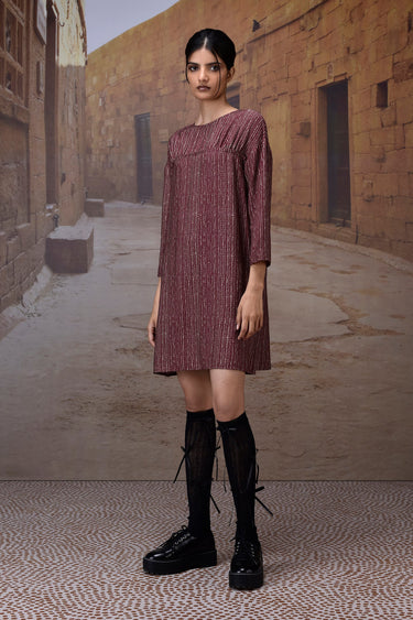 Textured Cherry Lacquer Yoke Dress