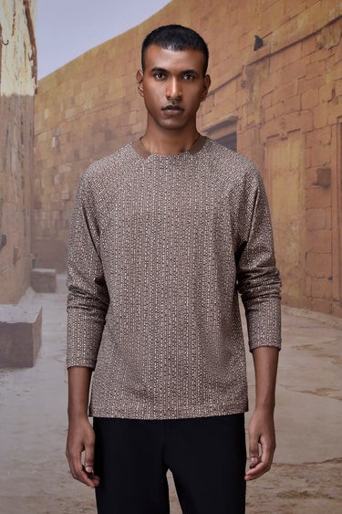 Warm Beige Micro Pattern T-Shirt