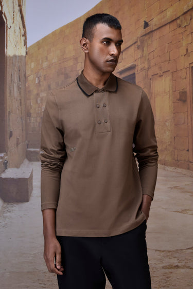 Warm Beige Long-Sleeve Polo