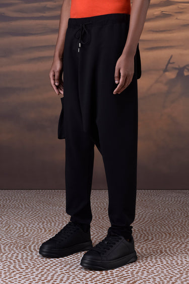 Relaxed Black Textured Harem Pants