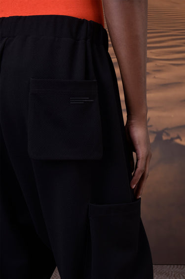 Relaxed Black Textured Harem Pants