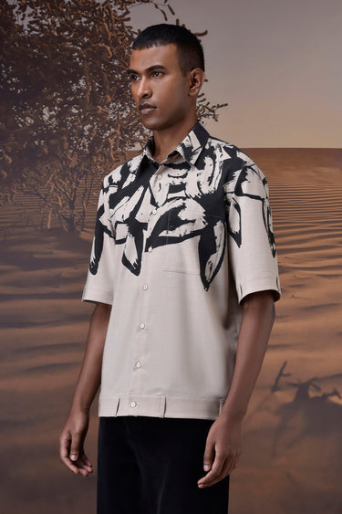 Beige Abstract Print Summer Shirt