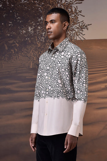 Printed Giza Cotton Shirt - Beige