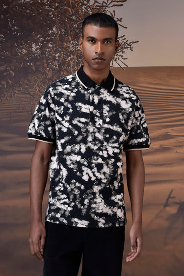 Black Abstract Print Polo