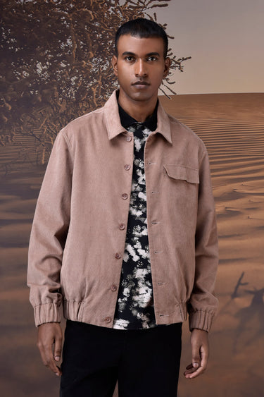 Warm Beige Corduroy Bomber Jacket