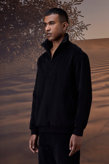 Black Corduroy Half-Zip Sweatshirt